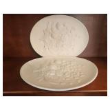 Two Vtg. Raised Flower Bouquet Platters