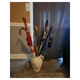 5 Umbrellas, 2 Walking Canes w/Flower Pot