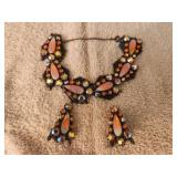 Florenza Orange Rhinestone Bracelet and Earrings