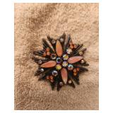 Florenza Orange Rhinestone Brooch