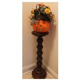 Ceramic Pumpkin Planter w/ Spinal Flower Stand