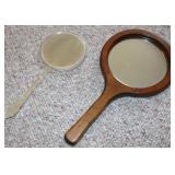 Vintage Round Wooden & Plastic Vanity Hand Mirrors