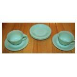 Vtg Jadeite Fire King Jane Ray Saucers & Cups