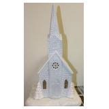 18" Tall White Snowy Village Light Up Church