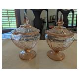 Matching Pair Pink Depression Glass Candy Dishes