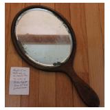 Vintage Beveled Large Wooden Hand Mirror
