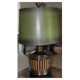 Vintage MCM Brass & Wood Base Table Lamp