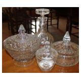Vintage Crystal Lidded Bowls w/ Decanter