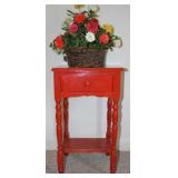 Orange Painted Spindle Legged End Table w/ Basket