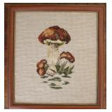 Vintage Cross Stitched Mushrooms Framed
