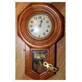 Wooden Regulator Wall Clock w/Key