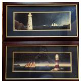 2pc Framed Lighthouse Nautical Scene Prints