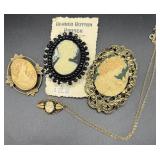 Collection of Four Vintage Cameo Brooches