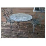 Round Mosaic Table w/Two Metal Chairs