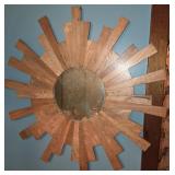 Wooden Sunburst Mirror with Distressed Glass