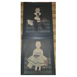 Pair of Arlene Strader Folk Art Prints in Wooden F