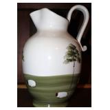 Hand-Painted Ceramic Pitcher w/Pastoral Design
