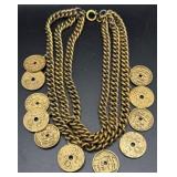 Statement Chain Necklace With Coin Pendants