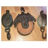 3pc Vintage Pulley Blocks