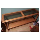 Glass-Top Oak Console Table With Shelf