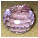 Faceted Pink Glass Apple With Decorative Leaf Acce
