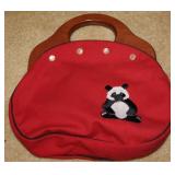 Red Banner House Handbag with Panda Embroidery