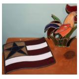 Stained Glass Flag and Rooster Art Pieces