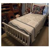 White Wooden Twin Bed Frame With Slat Design