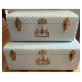 Set of Two Vintage Metal Storage Trunks in Gray