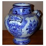 Hand-Painted Blue & White Portuguese Ceramic Vase