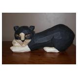 Signed Carved Wood Cat Figure