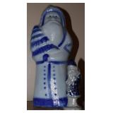 Signed Blue & White Pottery Santa Figurines