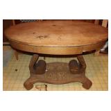 Oak Oval Table With Scroll Base w/ Single Drawer