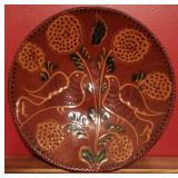 1985 Folk Pottery Decorative Plate with Bird Motif