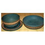 3pc Pottery Bowls & Plate Set by S Thompson
