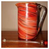 Pier 1 Art Glass Red Twist Pitcher w/Stirrer