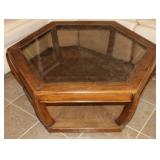 Vintage Hexagonal Beveled Glass Top Coffee Table