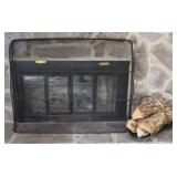 Metal & Brass Fireplace Gate & Footed Wood Holder