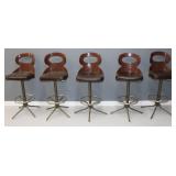 Set of 5 Vintage Brown Plastic Back Bar Stools