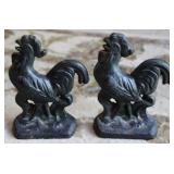 Pair of Vintage Cast Iron Rooster Bookends