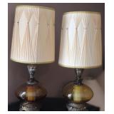 MCM Vintage Amber Glass Brass Base Table Lamps