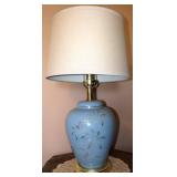 Blue Ceramic Table Lamp With Floral Design