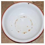 White Enamel Bowl with Red Rim
