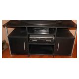 Black Media Console With Shelving and Cabinets