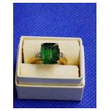 10K Gold Emerald & Diamond Ring - Read Details.