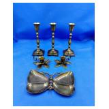 Brass Candle Holders & Butterfly