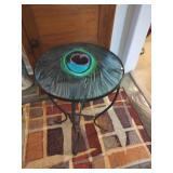 Metal and Glass Peacock Themed Side Table