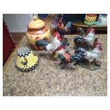 Rooster Cookie Jar and Figurines