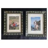 2 Black Lacquer Mother of Pearl Picture Frames