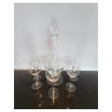 5 Vintage Etched Wine Glasses w Decanter